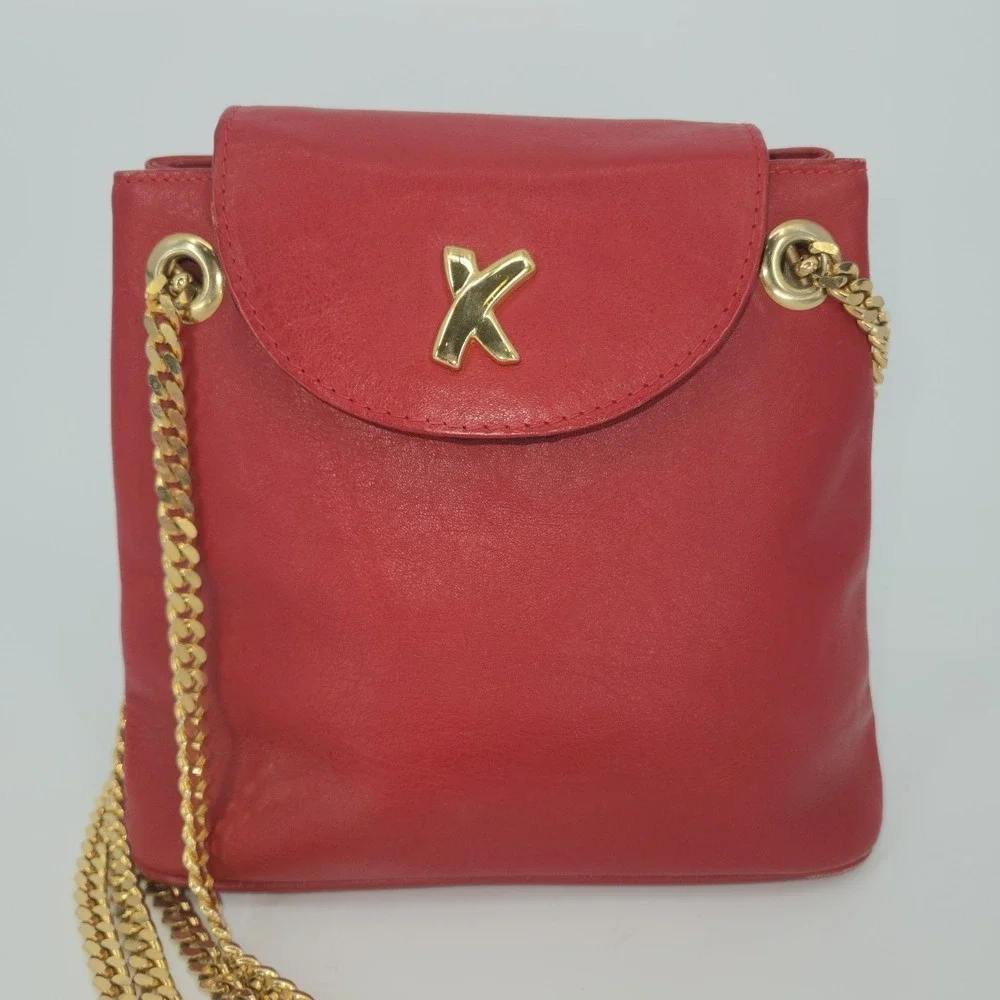 VTG Paloma Picasso 80s 90s Crossbody Leather Bag Red Signature‎ Gold Chain Italy